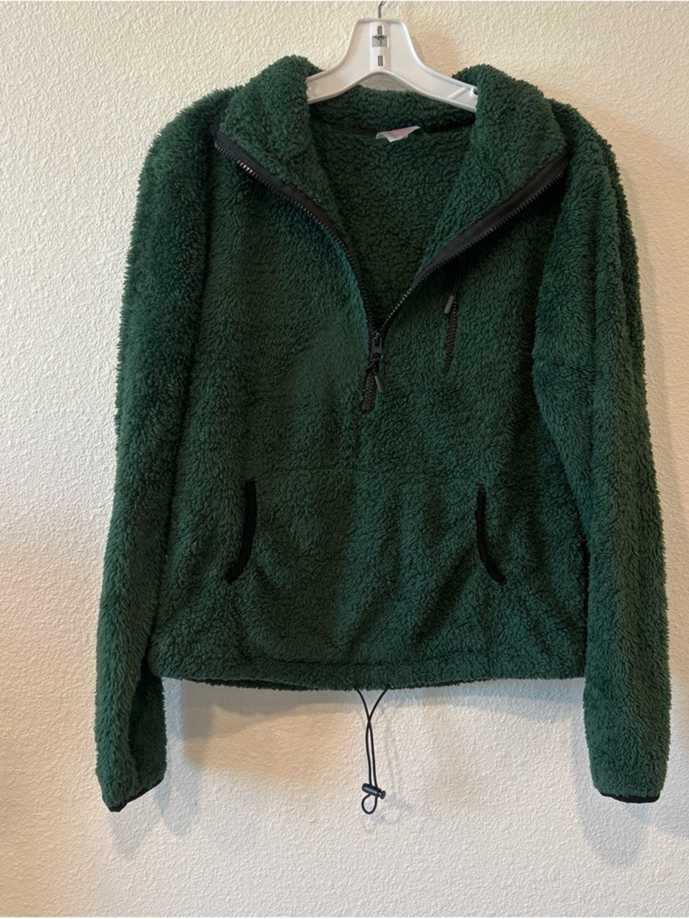 No Boundaries Forest Green Teddy Sherpa Half-Zip Jacket